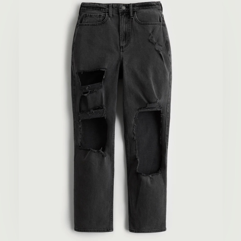 ULTRA HIGH-RISE RIPPED BLACK VINTAGE ANKLE STRAIGHT JEANS Size 3R. W26 Length 27